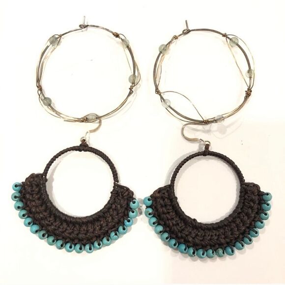 BOHO SET OF 2 LARGE LOOP EARRINGS - Picture 1 of 1